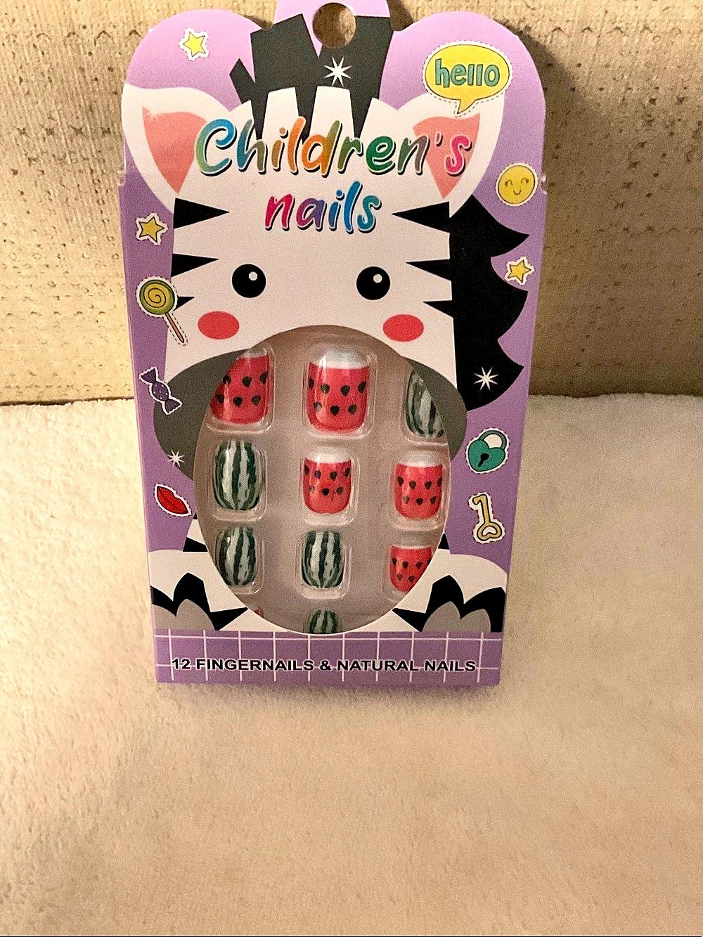 Children's Watermelon Print Press-On Nails NWT